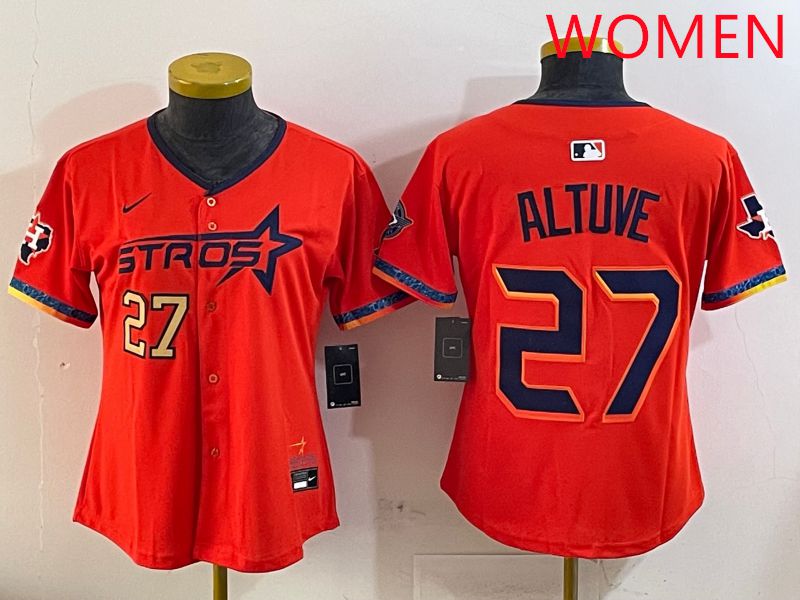 Women Houston Astros #27 Altuve Orange Fourth generation Joint Name Nike 2025 MLB Jersey style 3